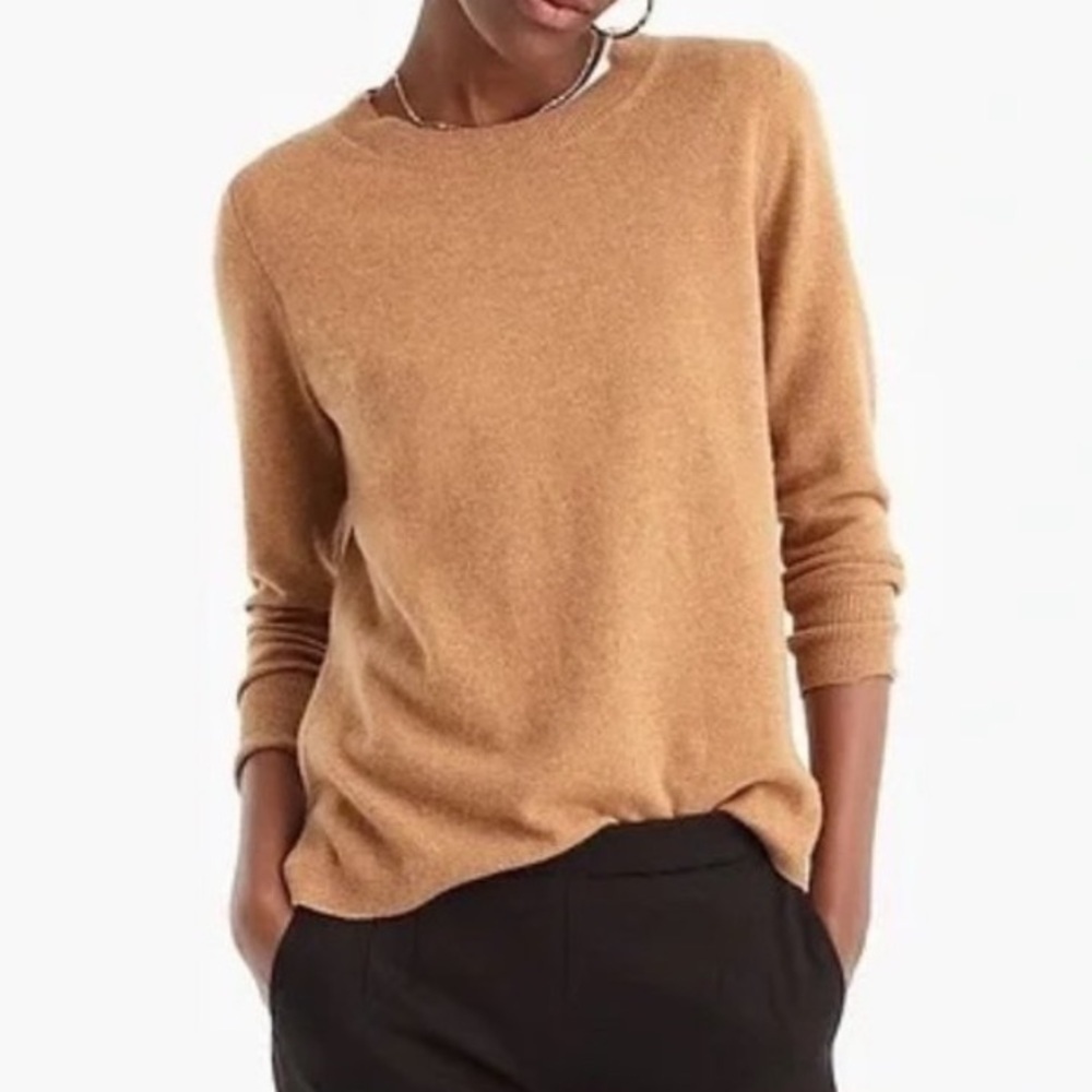 J Crew Slim Fit 100% Cashmere Beige Tan Crewneck Sweater Size XS